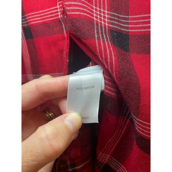J.Jill Red & Black Tartan Plaid A-Line Tunic Long Button Down Collared Shirt XS - Picture 13 of 17